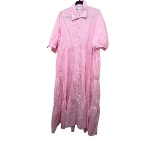 Baiia Harlow Pink Button-Down Bermuda Tiered Maxi Dress Adjustable Drawstrings L